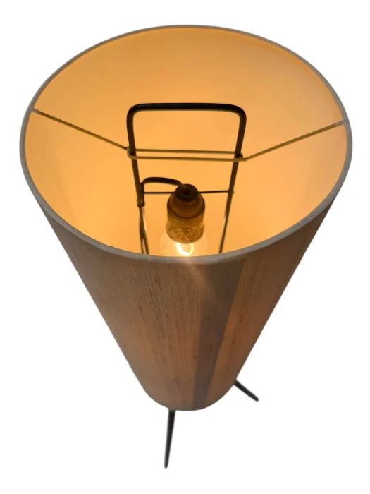 Mid-Century Modern Teak Tripod Floor Lamp with Reupholstered Shade